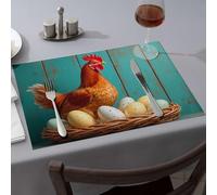 Summer Table Runner A Chicken Sits On A Nest of Colorful Eggs Dining Place Mats Tablecloth Easter Table Decorations(4PCS)