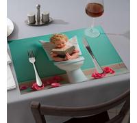 Summer Table Runner A Child with Angel Wings Reading A Book On The Toilet Dining Place Mats Easter Table Decorations Western Tablecloth(1PCS)