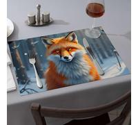 Summer Table Runner A Fox With Striking Yellow Eyes Stands In A Snowy Forest Dining Place Mats Decorative Plates Kitchen And Dining(4PCS)