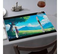 Summer Table Runner A Girl Stands Under A Tree, Gazing At Distant Mountains Dining Place Mats Tablecloth Easter Table Decorations(1PCS)
