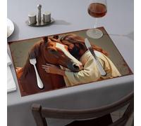 Summer Table Runner A Man In White Robes Embraces A Brown Horse Dining Place Mats Decorative Plates Kitchen And Dining(6PCS)