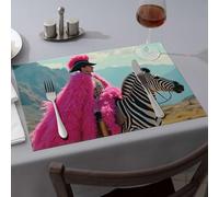 Summer Table Runner A Person In A Pink Feathered Cloak Rides A Zebra Dining Place Mats Decorative Plates Kitchen And Dining(6PCS)