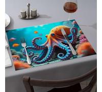 Summer Table Runner A Vibrant Orange Octopus with Large Eyes Amidst Colorful Coral and Fish Dining Place Mats Kitchen & Table Linens Western Tablecloth(1PCS)
