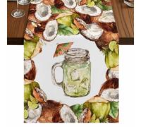 Summer Table Runner, Beach Green Cold Drinks Coconut Cocktail Lemon Coastal Cotton and Table Linen Runner for Kitchen Dining Home Decor for Party Festival Holiday Decoration Gift 13x90in