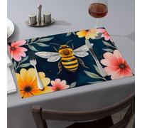 Summer Table Runner Bees And Flowers: A Natural Harmony Dining Place Mats Yellow Placemats Western Party Decorations(6PCS)