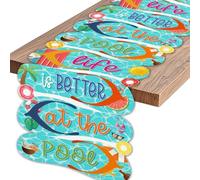 Summer Table Runner Life is Better at The Pool Kitchen Dining Table Centerpiece Hawaiian Beach Pool Party Decor Summer Tropical Decorations for Home-72 Inches Long