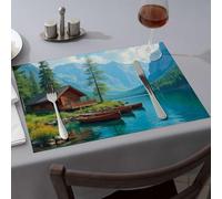 Summer Table Runner Peaceful Cabin By The Lake With Canoes Dining Place Mats Yellow Placemats Western Party Decorations(1PCS)