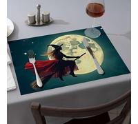 Summer Table Runner Silhouette Of A Witch Flying On A Broomstick Against A Full Moon Dining Place Mats Decorative Plates Kitchen And Dining(1PCS)