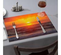 Summer Table Runner Sunset Over The Ocean Waves Dining Place Mats Yellow Placemats Western Party Decorations(6PCS)