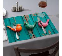 Summer Table Runner Three Colorful Bird Ornaments Hanging On A Wooden Wall Dining Place Mats Tablecloth Easter Table Decorations(4PCS)