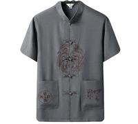 Summer Tai Chi Shirt Traditional Chinese Style Tang Suit Uniform Shirts For Men Kung Fu Martial Arts Costumes Polyester Han Fu Tops Clothing(Size:170,Color:B)