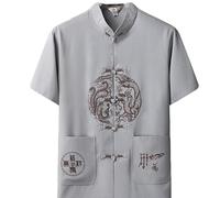 Summer Tai Chi Shirt Traditional Chinese Style Tang Suit Uniform Shirts For Men Kung Fu Martial Arts Costumes Polyester Han Fu Tops Clothing(Size:180,Color:A)
