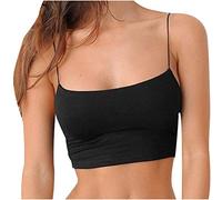 Summer Tank Tops for Women Square Neck Crop Top Sleeveless Vest Ladies Solid Spaghetti Strap Camisole Slim Short Women's Tech Stretch Blouse Party Elegant Black