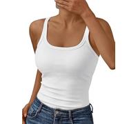 Summer Tank Tops for Women U Neck Ribbed Spaghetti Strap Camisole Shirts Going Out Sexy Slim Fit Vest Top (White,XL)