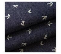 Summer Thin and Soft Cotton Printed Denim Fabric Clover Star Polka dots Stripe for Sewing Clothes Pants(Swallow Dark Blue)