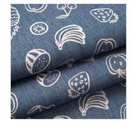 Summer Thin and Soft Cotton Printed Denim Fabric Clover Star Polka dots Stripe for Sewing Clothes Pants(Fruit Light Blue)