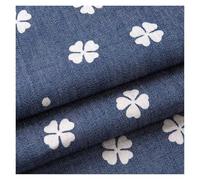 Summer Thin and Soft Cotton Printed Denim Fabric Clover Star Polka dots Stripe for Sewing Clothes Pants(Leaf Clover Blue)