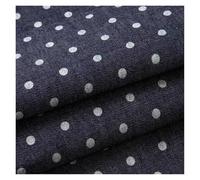 Summer Thin and Soft Cotton Printed Denim Fabric Clover Star Polka dots Stripe for Sewing Clothes Pants(Small Dots Dark Blue)