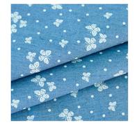 Summer Thin Butterfly Stripes Stars Cotton Printed Denim Fabric for Quilting Clothes Skirt DIY Handmade(Butterfly Light Blue)