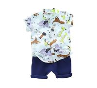 Summer Thin Cartoon Dinosaur Series Shorts Short Sleeve Two Piece Set Girls Active Suit Green