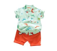 Summer Thin Cartoon Dinosaur Series Shorts Short Sleeve Two Piece Set (Green, 6-12 Months)