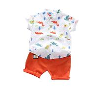 Summer Thin Cartoon Dinosaur Series Shorts Short Sleeve Two Piece Set (White, 6-12 Months)