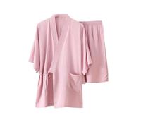 Summer Thin Japanese Style Kimono Sleepshirts Comfortable Pajamas Breathable Cotton Gauze Nightgown Tasteful Sweat Steaming Suit Cozy House Wear XL Size for Women (Pink), Pink, XL