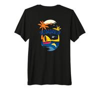 Summer Time, Sailboat, Dolphin, Palm Trees and Tropical Beach Premium T-Shirt