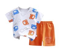 Summer Toddler Baby Boy Clothing Short Sleeve Plain Tops 2 Piece Set Lightweight for Tracksuit Simple and Stylish Outfit Active Boys Kids Clothes Classic Style Vacation 1-14 Years Orange