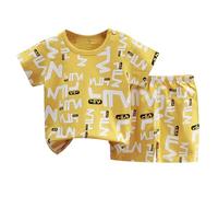 Summer Toddler Baby Boy Clothing Short Sleeve Plain Tops 2 Piece Set Lightweight for Tracksuit Simple and Stylish Outfit Active Boys Kids Clothes Classic Style Vacation 1-14 Years White