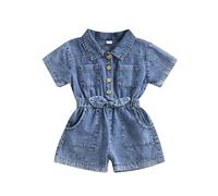Summer Toddler Girl Jean Overall Short Sleeve Denim Romper Little Girl Shorts Jumpsuit One Piece Outfits for Kids 1-5 Years (Blue, 4-5 Years)