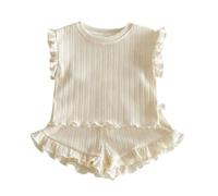 Summer Toddler Girls Two Piece Outfit Stretchy Solid Ruffle Trim Tank Top and Elastic Waist Casual Shorts Playwear Set Clothes 11-12 Years for 9-10 Kids