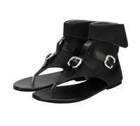 Summer Toe Separator Women's Elegant Flat High-Top Boot Sandals Leather Sole Sandals Comfort Flip Flops Wide Feet Walking Shoes with Buckles Beach Sandals Made of Raffia Beach Holiday, black, 4 UK