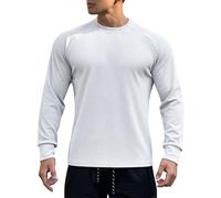 Summer Tops for Men New T Shirt Tops 2024 Men's Solid Color Round Neck Sports Texture Fabric Long Sleeve Top Suitable for Running Basketball Fitness Mens Running Clothes (White, L)