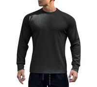 Summer Tops for Men New T Shirt Tops 2024 Men's Solid Color Round Neck Sports Texture Fabric Long Sleeve Top Suitable for Running Basketball Fitness Mens Running Clothes (Black, L)