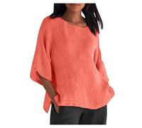 Summer Tops for Women 3/4 Sleeve Shirts Casual Cotton Linen Shirts Plus Size Tshirt Tops Crewnecks Loose Blouses Baggy Pullover Oversized Tees Dressy Blouses Office Work Blouse