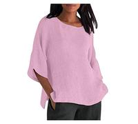 Summer Tops for Women 3/4 Sleeve Shirts Casual Cotton Linen Shirts Plus Size Tshirt Tops Crewnecks Loose Blouses Baggy Pullover Oversized Tees Dressy Blouses Office Work Blouse