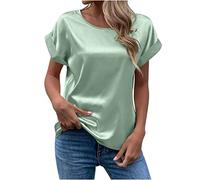 Summer Tops for Women Round-Neck Solid Short Sleeve Sexy Top Blouse Satin Formal Gypsy Comfortable Shipping 7 Days