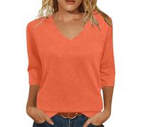 Summer Tops for Women Scallop V Neck 3/4 Sleeve Blouse Casual Loose Fit Solid Color Tees Spring Summer T-Shirts Ladies Office Work Business Blouses Solid Color Plain Daily Wear Trendy