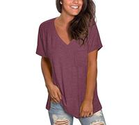 Summer Tops for Women Short Sleeve Plain T Shirts Soft Tunic Tees Wine Red 2XL