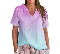 Summer Tops for Women Short Sleeve V Neck Quick Dry Ruffle T Shirts Casual Loose Plain Blouse(Light Blue, XXL) Camiseta rosa Mujer