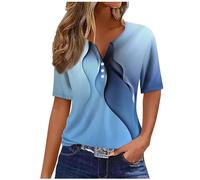 Summer Tops for Women UK 2024 Vacation Trendy V Neck Boho Short Sleeve Shirts Casual Loose Comfy Tunic Neck Button Popover Shirt Dressy Blouses Print Elegant Blouse Shirts UK Plus Size
