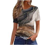 Summer Tops for Women UK 2025 Fashion Short Sleeve Crew Neck T-Shirt Funny Marble Floral Print Blouse Casual Lightweight Loose Fit Shirts Ladies Elegant Going Out Tee