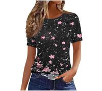 Summer Tops for Women UK 2025 Fashion Short Sleeve Crew Neck T-Shirt Funny Marble Floral Print Blouse Casual Lightweight Loose Fit Shirts Ladies Elegant Going Out Tee