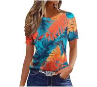 Summer Tops for Women UK 2025 Fashion Short Sleeve Crew Neck T-Shirt Funny Marble Floral Print Blouse Casual Lightweight Loose Fit Shirts Ladies Elegant Going Out Tee