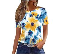 Summer Tops for Women UK 2025 Fashion Short Sleeve Crew Neck T-Shirt Funny Marble Floral Print Blouse Casual Lightweight Loose Fit Shirts Ladies Elegant Going Out Tee