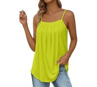 Summer Tops for Women UK Camisole Vest Top with Adjustable Spaghetti Straps Lounge Pleated Sleeveless Tank Ladies Solid Longline Vest Tops To Hide Belly for Women Size 14 16 18 20 (Yellow, XXL)