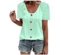 Summer Tops for Women UK Casual Ladies Eyelet Trendy Solid Basic Womens Blouses Workout Vacation Tunic Short Sleeve Cotton Tshirts