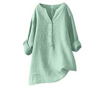 Summer Tops for Women UK Clearance Casual Button Down Cotton Linen Shirts V Neck Roll Up Long Sleeve Blouses Loose Fit Dressy Blouses Oversized Tees Office Work Blouses Tops