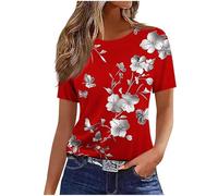 Summer Tops for Women UK Clearance Ladies Tops Sale Promotion Trendy Print Crew Neck Short Sleeve Shirts Flowy Tunic Top Dressy Casual T Shirts Beach Vacation Spring Clothes